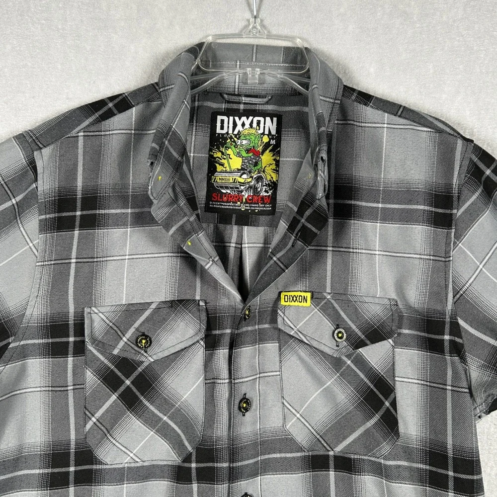 Dixxon Flannel Slurry Crew Mens Size M Grey Black Plaid D-Tech Button Up Shirt